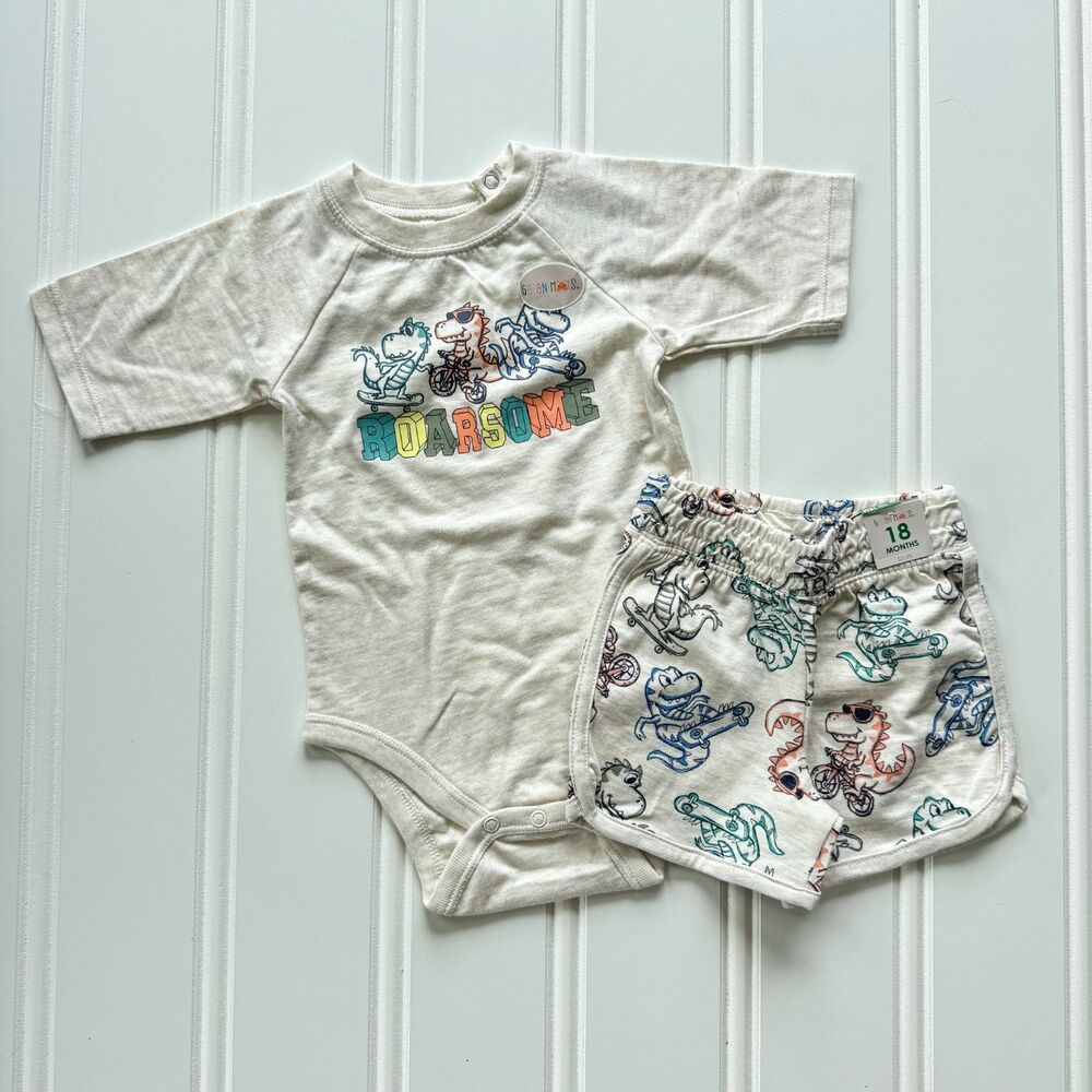Garanimals Dinosaur "Roarsome" Toddler Onesie and Shorts Set | 12-18 Months